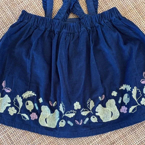 Mini Boden Navy Pinafore Skirt Dress with Embroidered Squirrel 🐿️ Details 5/6 - Picture 6 of 7